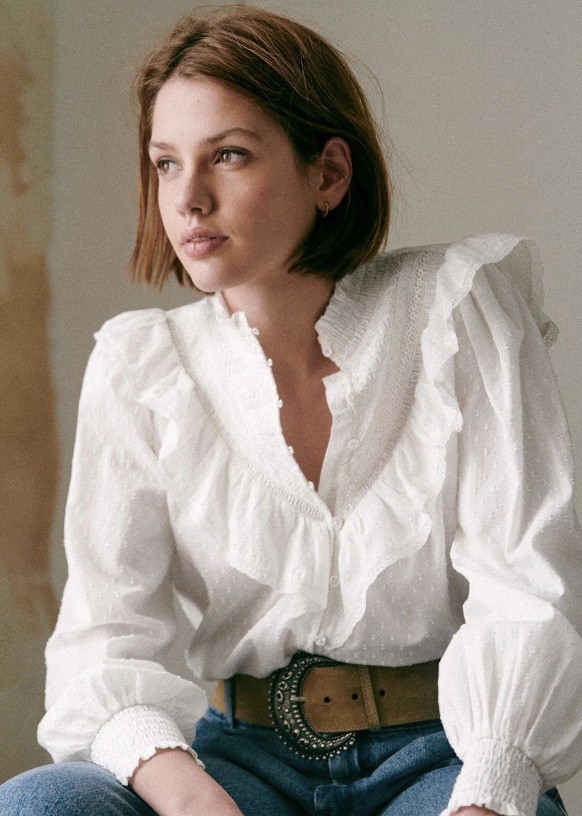 sezane white ruffle blouse